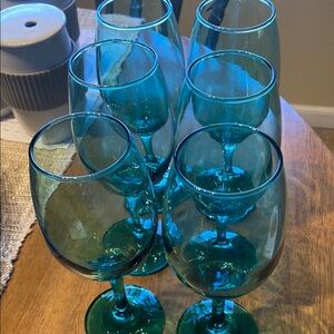 Cristar Lexington turquoise set of 6 wine glasses. Set of 6. Like new